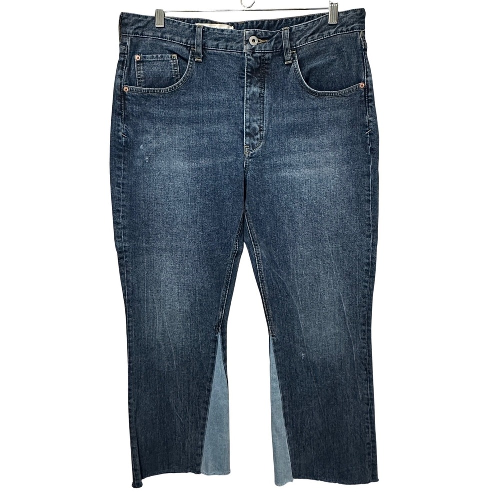 Pilcro Anthropologie Crop Flare Two-Tone Jeans ‎ Womens 31  Blue Denim Patchwork